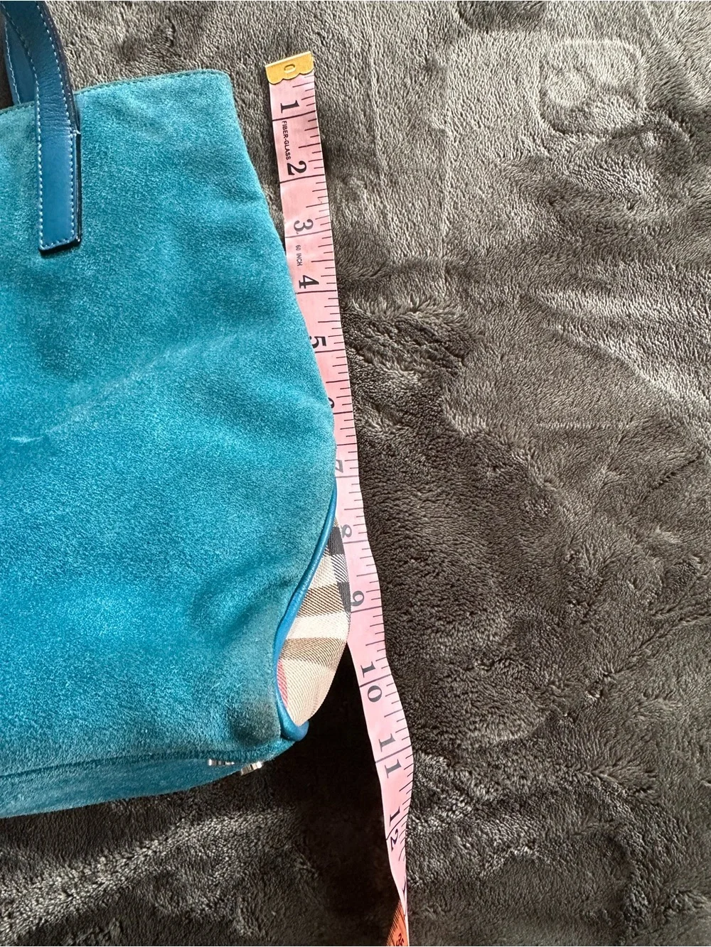 AUTHENTIC Burberry Teal Suede Tote Bag with Leather Trim